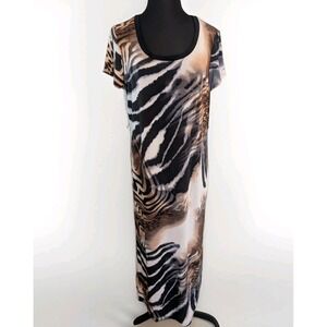 NWT Sunny Leigh Exotic‎ Animal Print Size XL Maxi Cap Sleeve Fitted Dress 52"